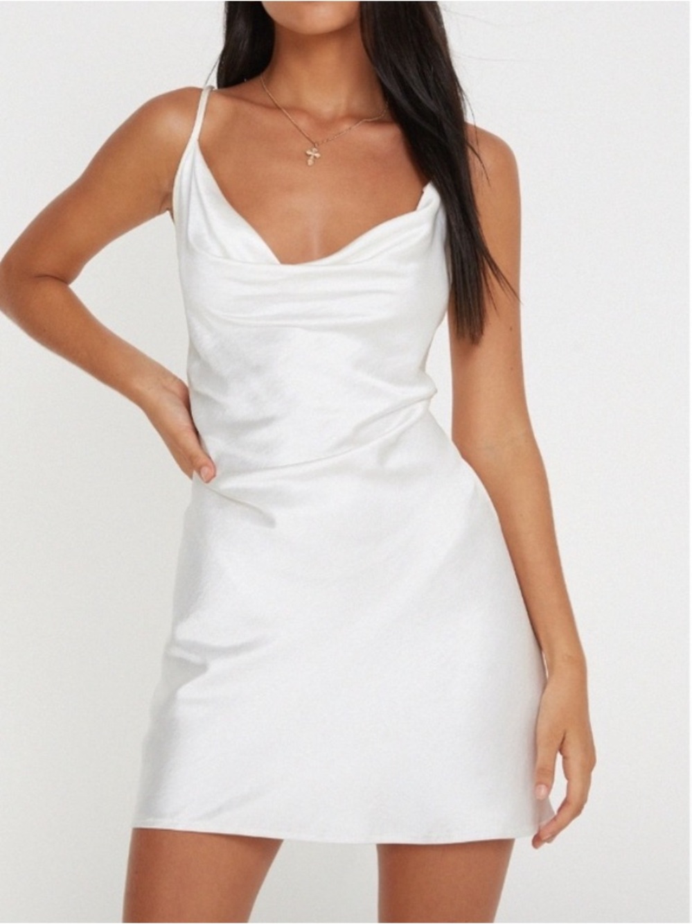 Motel rocks white satin cowl neck paiva slip dress size XS